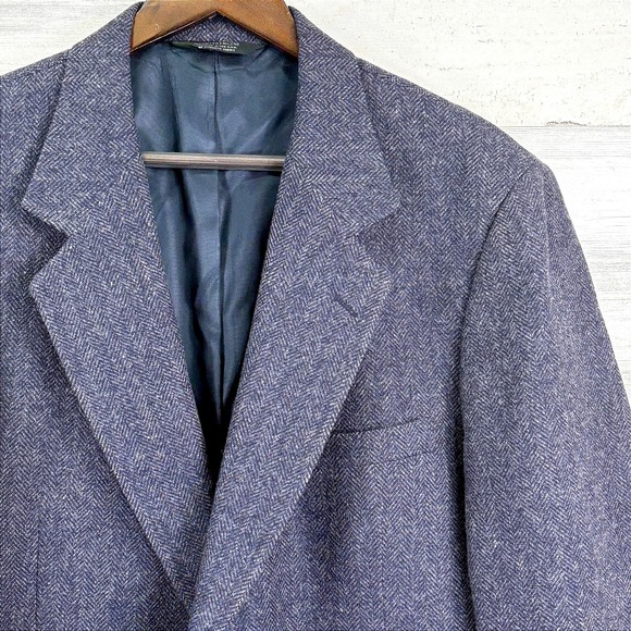Broadmoor Pike Nordstrom Mens 44R Navy Blue Herringbone Tweed Wool Blazer Jacket - Picture 1 of 16